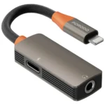 Porodo AudioLink Duo Lightning + 3.5mm Jack Audio and Charge Splitter - Black & Orange