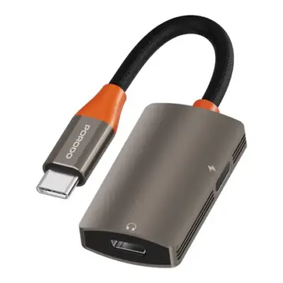 Porodo AudioLink Duo USB-C Interface Audio and Charge Splitter - Black & Orange