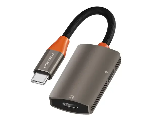 Porodo AudioLink Duo USB-C Interface Audio and Charge Splitter - Black & Orange