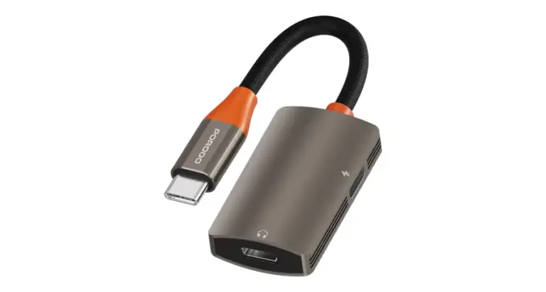 Porodo AudioLink Duo USB-C Interface Audio and Charge Splitter - Black & Orange