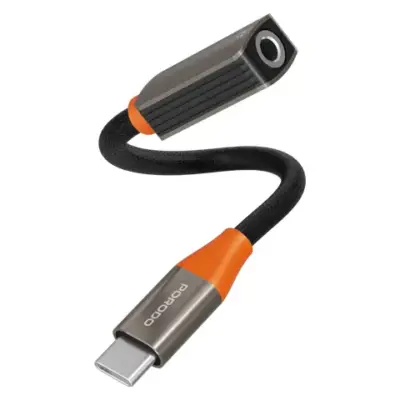 Porodo AudioLink USB-C to 3.5mm Audio Jack Adapter - Black & Orange