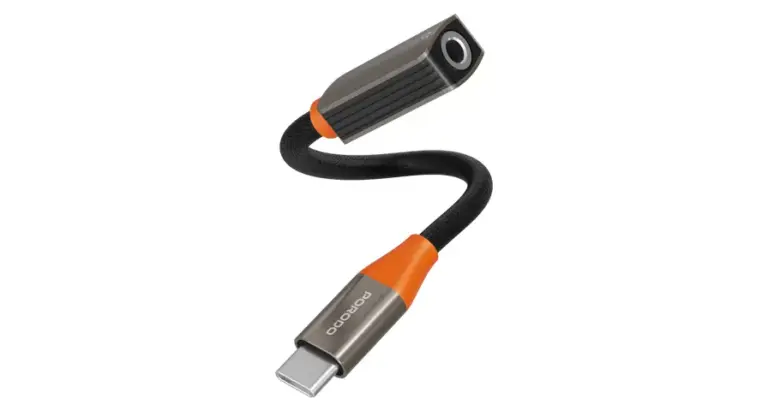 Porodo AudioLink USB-C to 3.5mm Audio Jack Adapter - Black & Orange