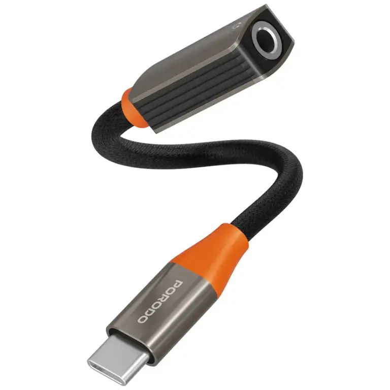 Porodo AudioLink USB-C to 3.5mm Audio Jack Adapter - Black & Orange