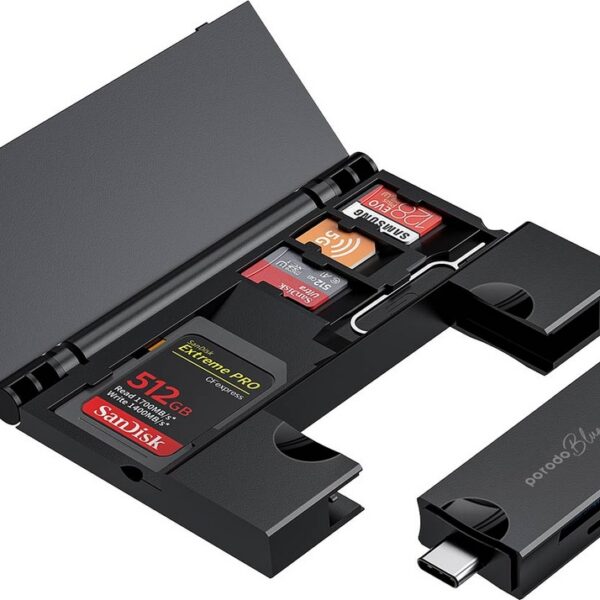 Porodo Blue 2-in-1 Card Reader with Card Holder