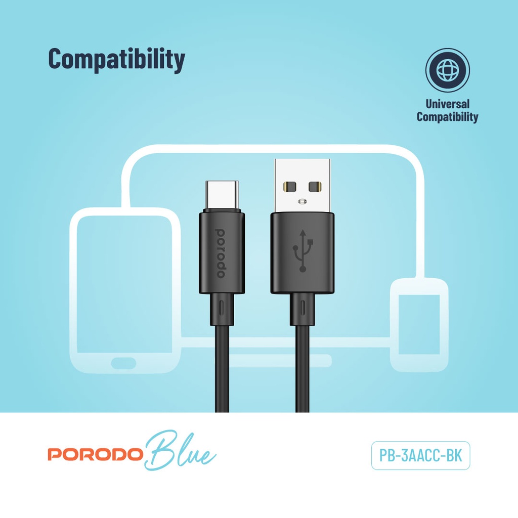 Porodo Blue 3A USB A to Type C PVC Cable 1.2M 5 Porodo Blue 3A USB A to Type C PVC Cable 1.2M