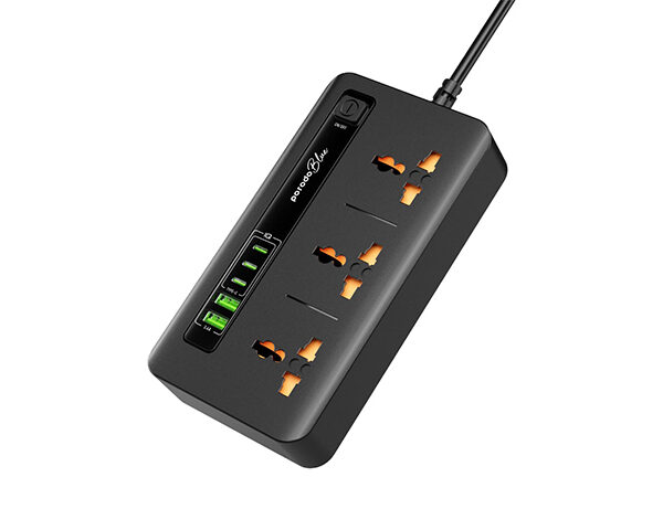 Porodo Blue 3 AC Power Socket With 2XUSB-A, 3XType-C 2M 3000W