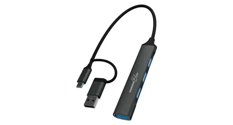 Porodo Blue 4-In-1 Multi-Port USB Hub with USB-A and USB-C Heads