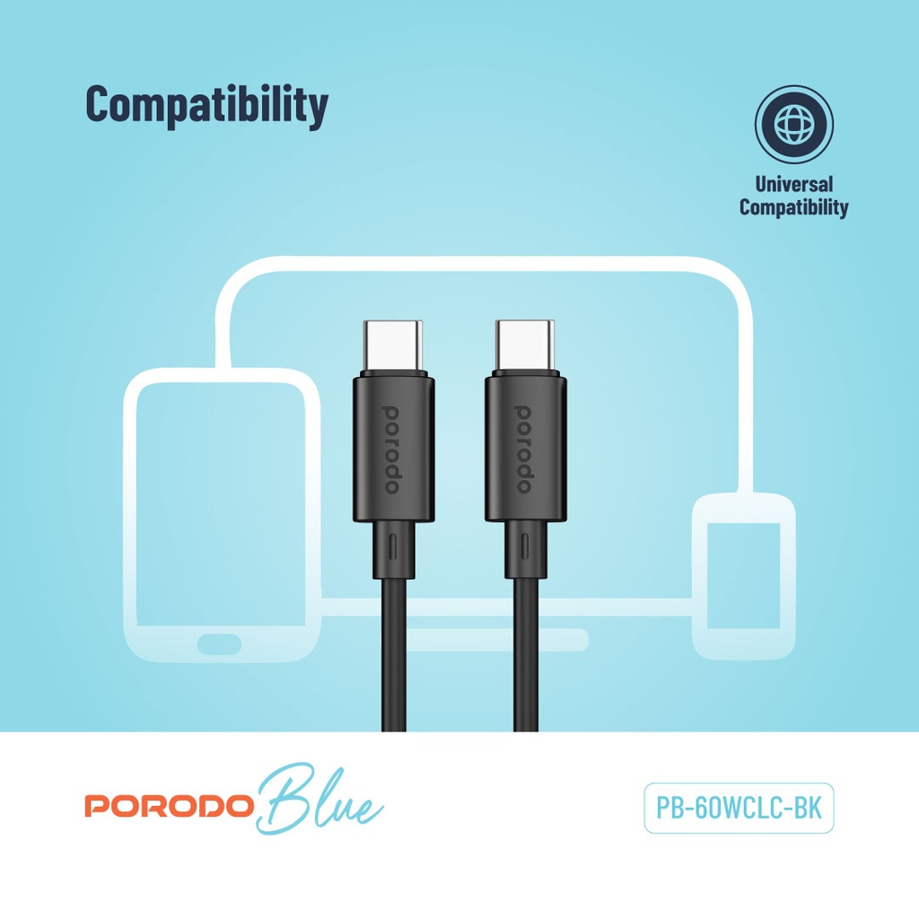 Porodo Blue 60W PD Type C to C PVC Cable 1.2M
