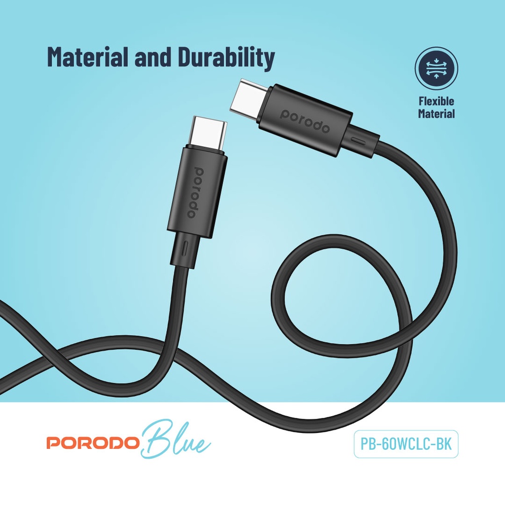 Porodo Blue 60W PD Type C to C PVC Cable 1.2M