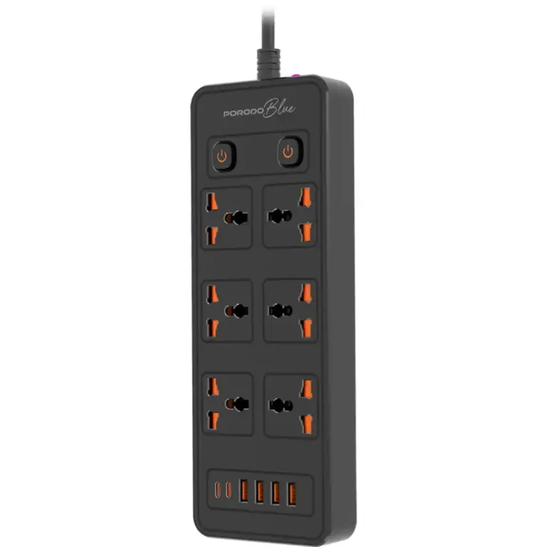 Porodo Blue 6 AC - Dual Switch Power Strip