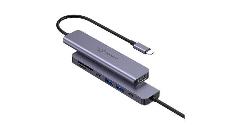 Porodo Blue 7 In 1 Hub HDMI 2XUSB-A 2XUSB-C SD MicroSD