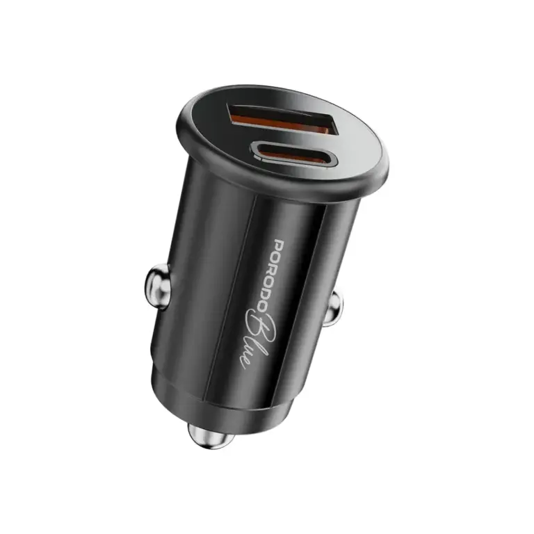 Porodo Blue Dual Port 30W Car Charger with C-L Cable