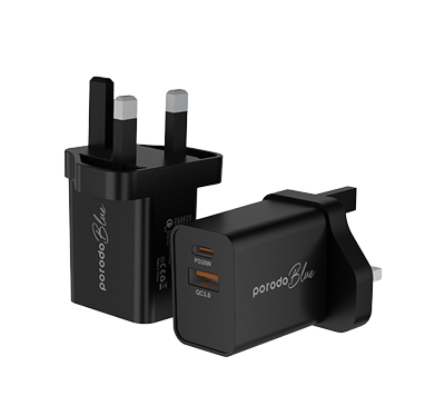 Porodo Blue Dual Port Wall Charger USB-A Quick Charge 3.0