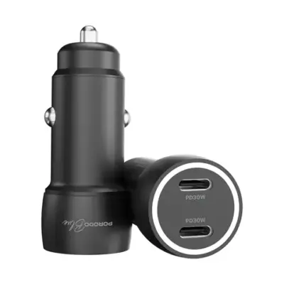 Porodo Blue Riva 60W Dual USB-C Car Charger with Indicator Light