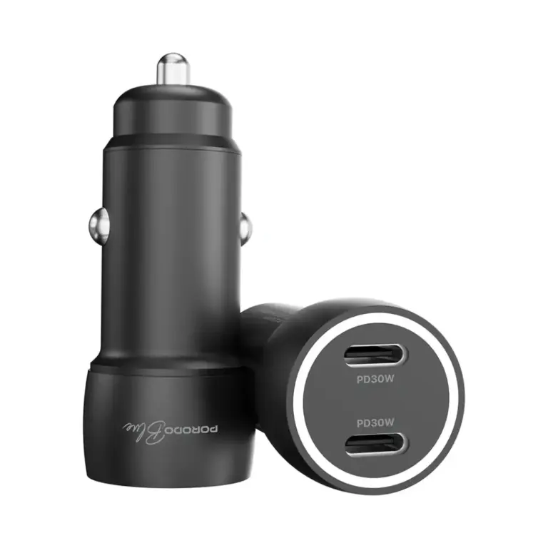 Porodo Blue Riva 60W Dual USB-C Car Charger with Indicator Light