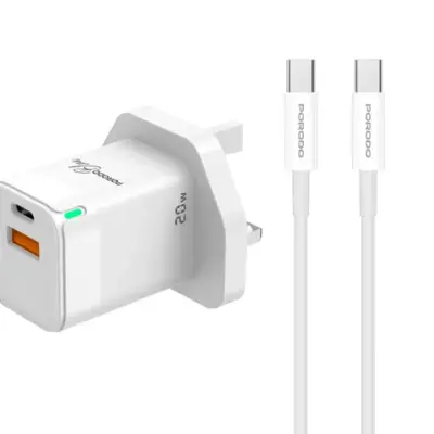 Porodo Blue Ultra-Quick Charger USB-A to USB-C (1m Type-C Cable Included)