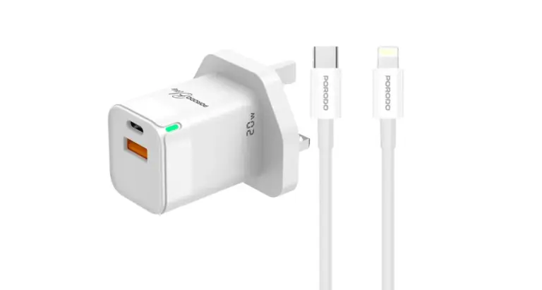 Porodo Blue Ultra-Quick Charger USB-A to USB-C (1m Lightning Cable Included)