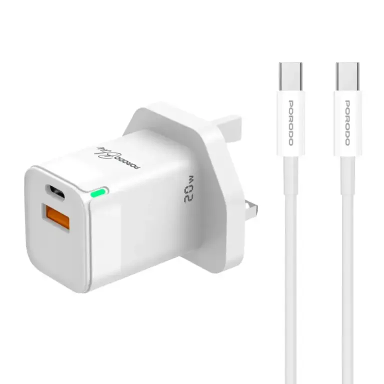 Porodo Blue Ultra-Quick Charger USB-A to USB-C (1m Type-C Cable Included)
