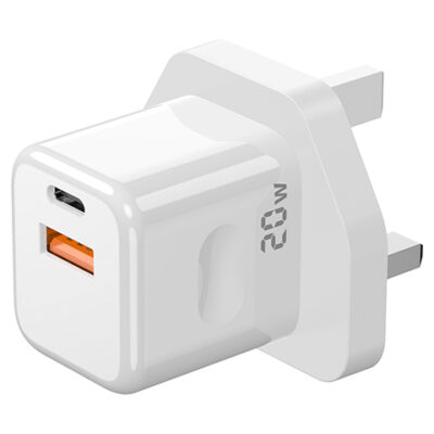 Porodo Blue Wall Charger 1*PD Type-C and 1* QC Type-A UK PD 20W