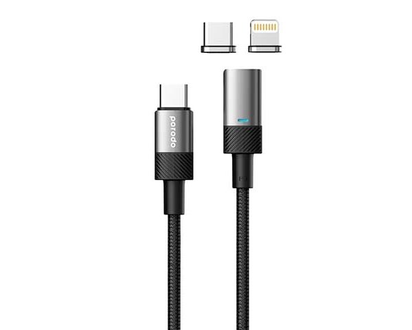 Porodo Braided 100W PD C to C+L Fast Charging cable with Magnetic Head 1.2M