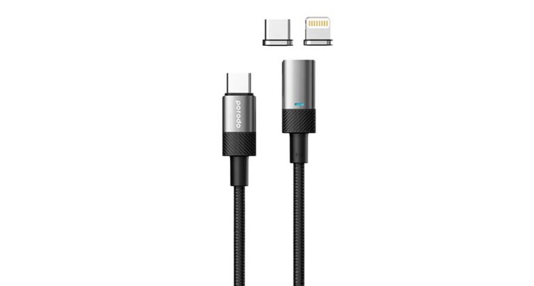 Porodo Braided 100W PD C to C+L Fast Charging cable with Magnetic Head 1.2M