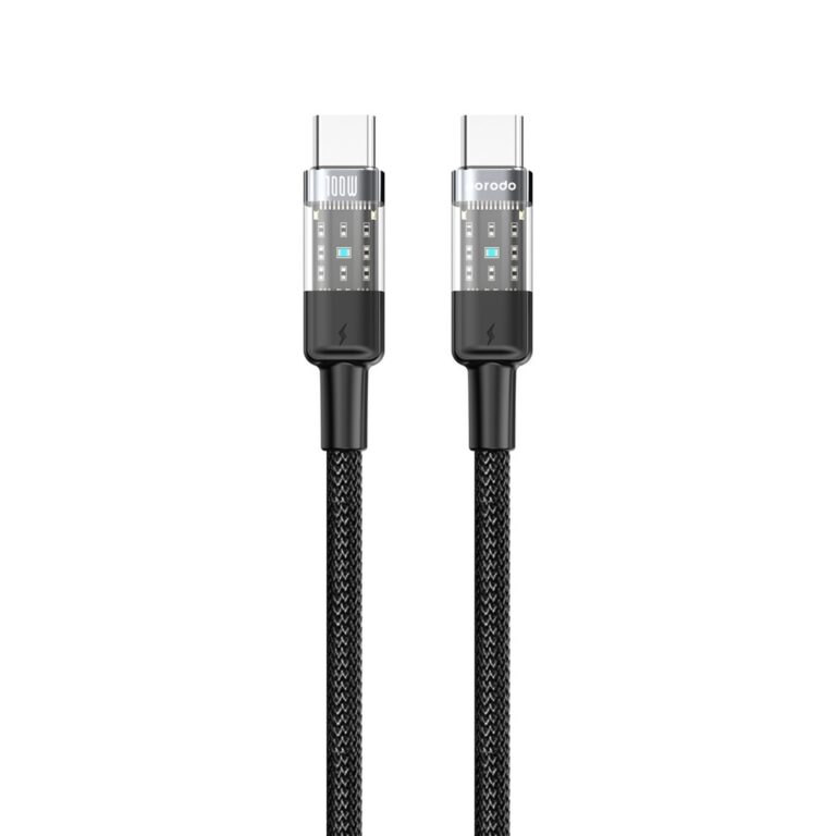 Porodo Braided 100W PD C to C Fast Charging Cable with Transparent Head 1.2M