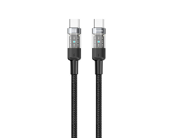 Porodo Braided 100W PD C to C Fast Charging Cable with Transparent Head 1.2M