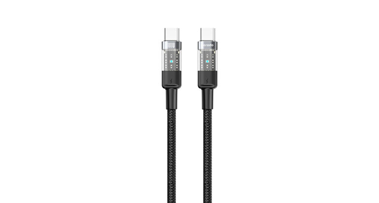 Porodo Braided 100W PD C to C Fast Charging Cable with Transparent Head 1.2M