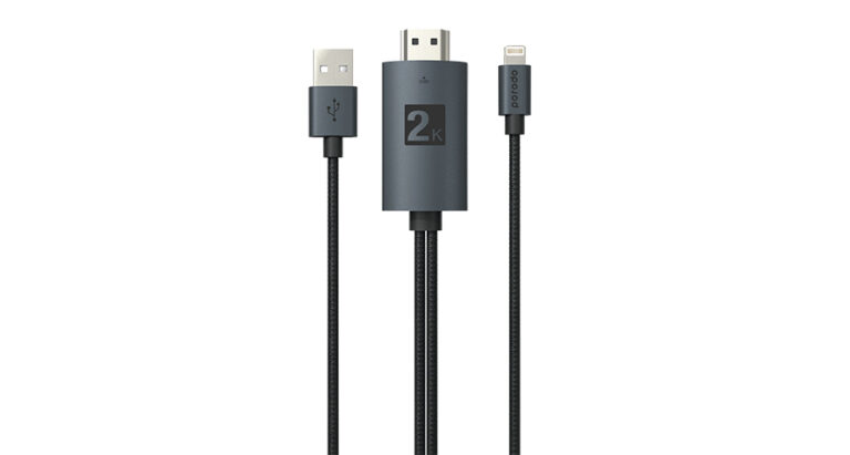Porodo Braided 2K HDMI Lightning Cable 2M