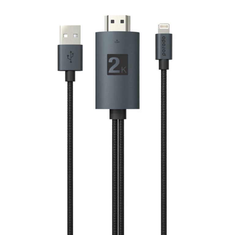 Porodo Braided 2K HDMI Lightning Cable 2M