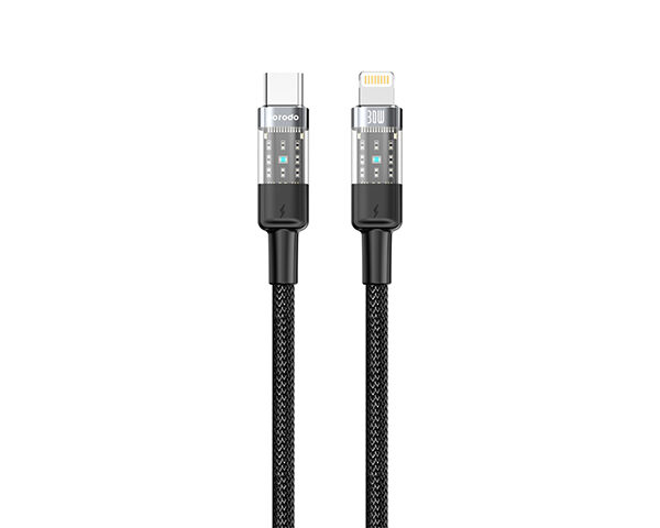Porodo Braided 30W PD C to Lightning Fast Charging Cable with Transparent Head 1.2M