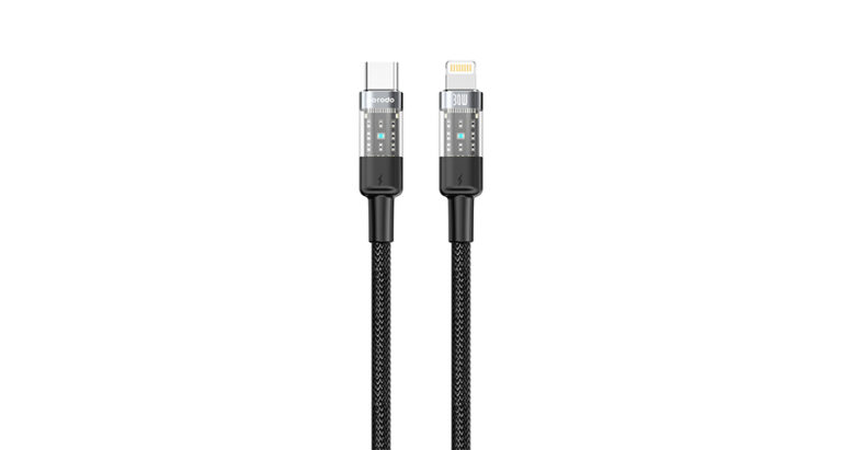 Porodo Braided 30W PD C to Lightning Fast Charging Cable with Transparent Head 1.2M