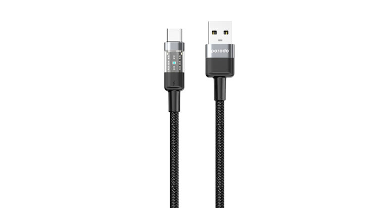 Porodo Braided 3A PD A to C Fast Charging cable with Transparent Head 1.2M