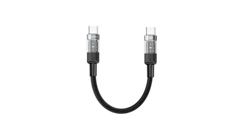 Porodo Braided 60W PD C to C Fast Charging Cable with Transparent Head 35cm
