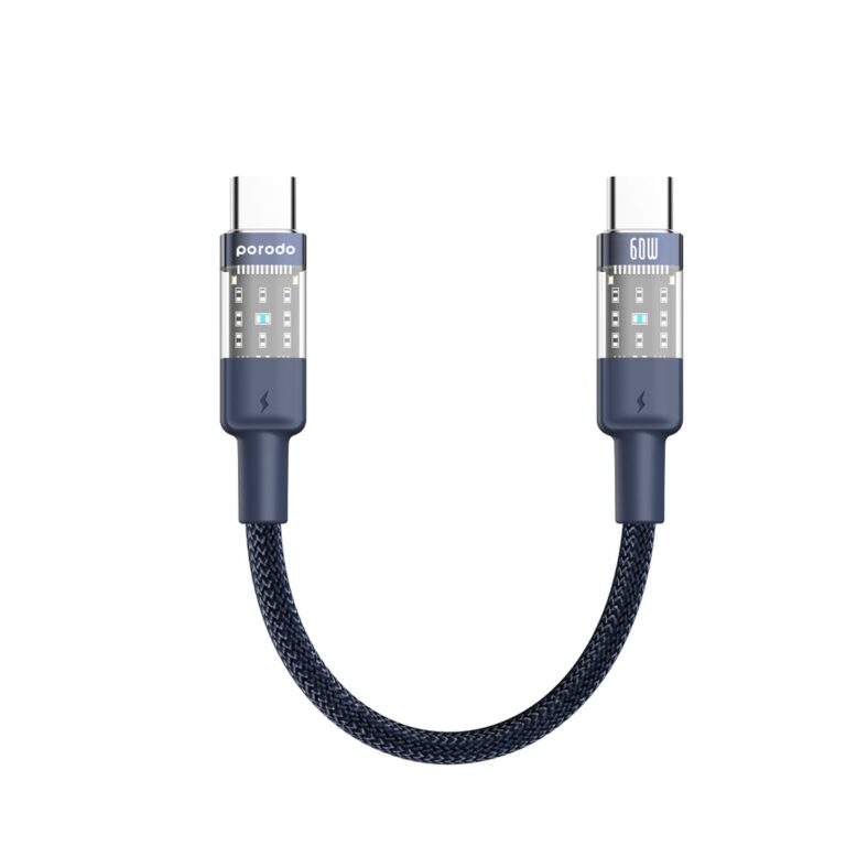 Porodo Braided 60W PD C to C Fast Charging Cable with Transparent Head 35cm