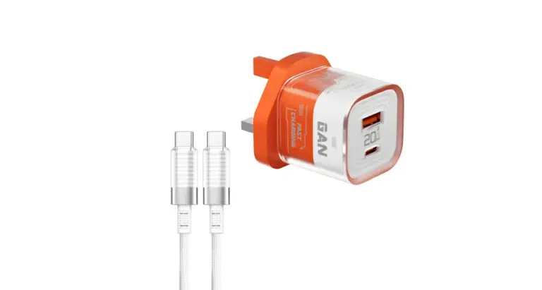 Porodo Crystal Shell GaN Wall Charger ( with USB-C/Lightning Cable) - Orange