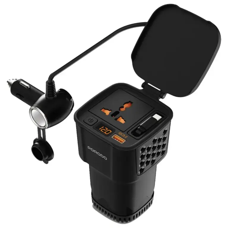Porodo DriveStation 200W Car Power Inverter with Real-Time Voltage Display