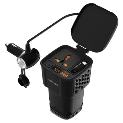 Porodo DriveStation 200W Car Power Inverter with Real-Time Voltage Display