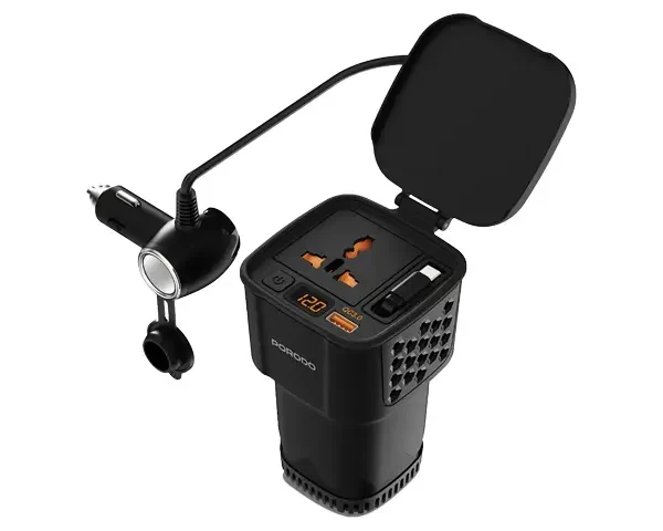 Porodo DriveStation 200W Car Power Inverter with Real-Time Voltage Display