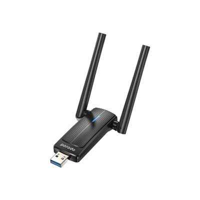 Porodo Dual Band WiFi6 USB Adapter with Additional USB A to Type-C Adaptor and External Antenna