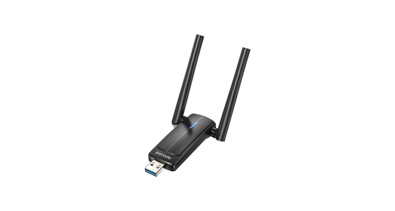 Porodo Dual Band WiFi6 USB Adapter with Additional USB A to Type-C Adaptor and External Antenna