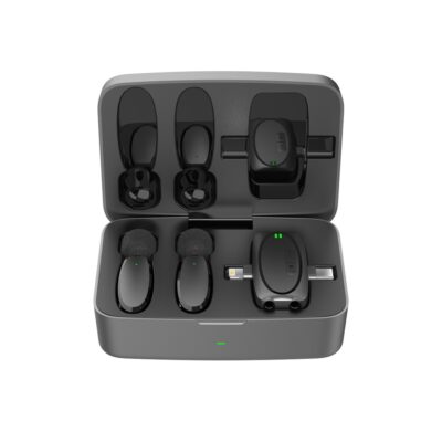 Gadget Pulse Kenya 65 Porodo Dual Connector Lavalier Microphone Dual Mic with Charging Case- Black