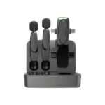 Porodo Dual Connector Lavalier Microphone Dual Mic with Charging Case- Black