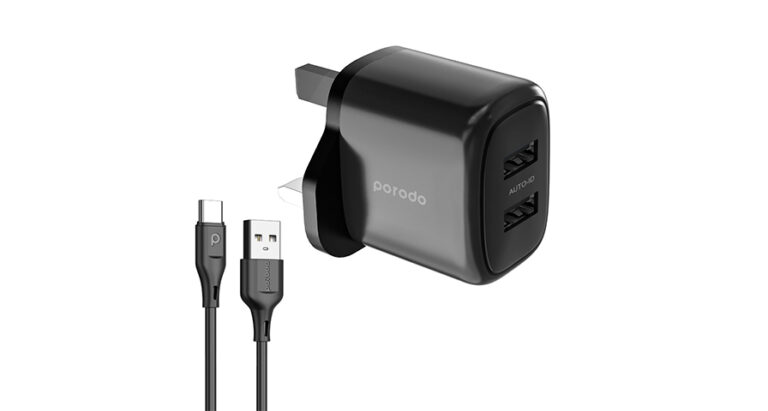 Porodo Dual Output Charger With USB - A USB - C Cable