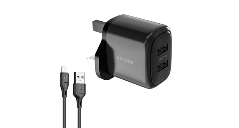 Porodo Dual Output Charger With USB-A Lightning Cable 1.2M