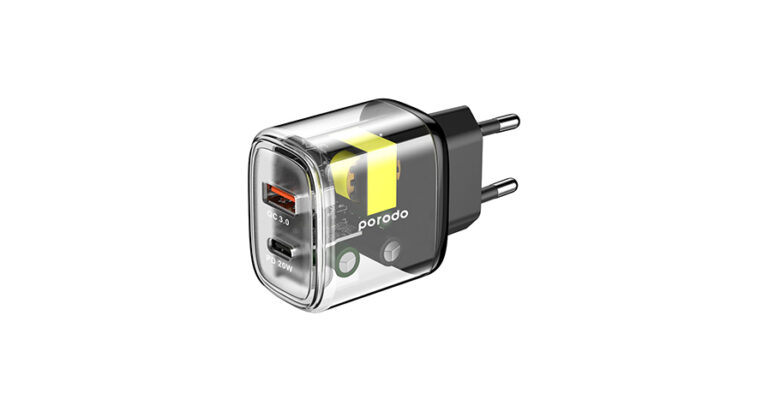 Porodo Dual Output Transparent Quick Charger PD 20W + QC 18W EU