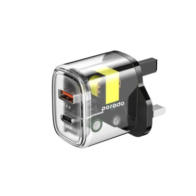 Porodo Dual Output Transparent Quick Charger PD 20W + QC 18W UK