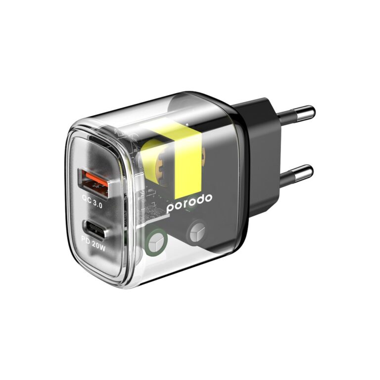 Porodo Dual Output Transparent Quick Charger PD 20W + QC 18W EU
