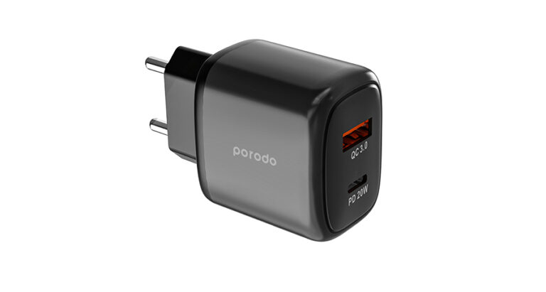 Porodo Dual Output USB-C PD And USB-A QC Quick Charger EU