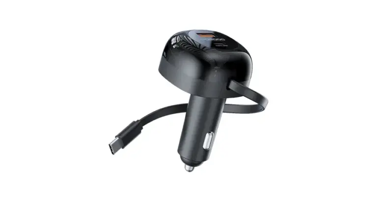 Porodo Dual Port Car Charger 80cm Retractable Type-C Cable